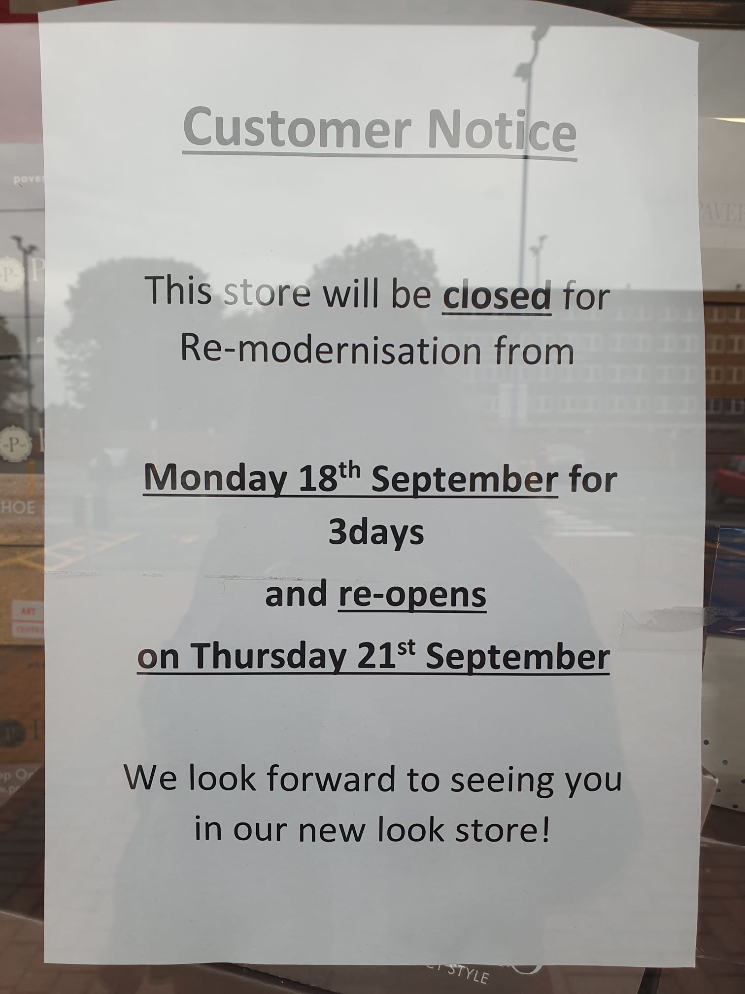 Pavers Astle Retail Park temporary closure